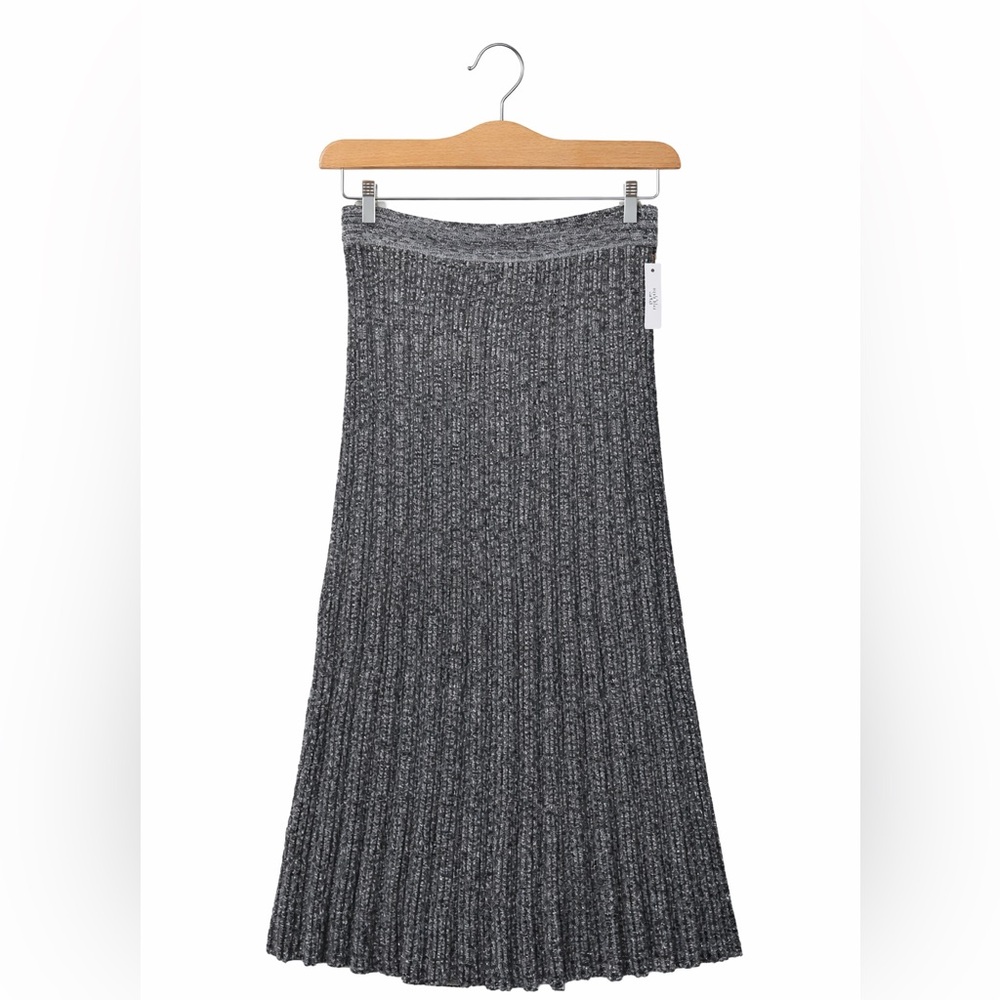 Calvin Klein Sparkle Knit A-Line Skirt Black Silver Pleated NWT Small